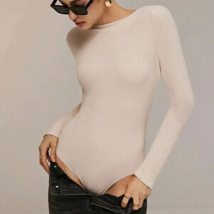 Apricot Sexy Women's Backless Long Sleeve Bodysuit